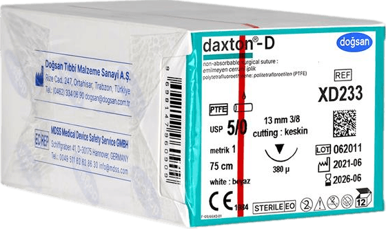 Doğsan Daxton-D 5/0 13 3/8 Keskin (▼) 75cm TEFLON Emilemeyen Sütür 12 Ad./Pkt