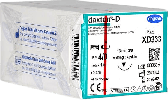 Doğsan Daxton-D 4/0 13 3/8 Keskin (▼) 75cm TEFLON Emilemeyen Sütür 12 Ad./Pkt