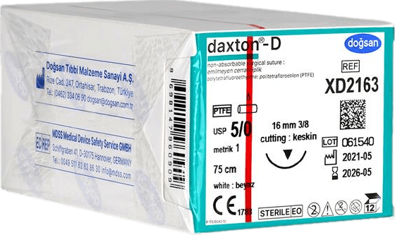 Doğsan Daxton-D 5/0 16 3/8 Keskin (▼) 75cm TEFLON Emilemeyen Sütür 12 Ad./Pkt