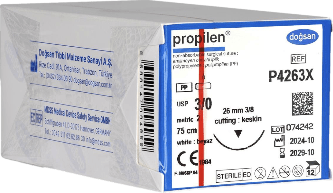 Doğsan Propilen 3/0 26 3/8 Keskin (▼) Polipropilen Emilemeyen Sütür