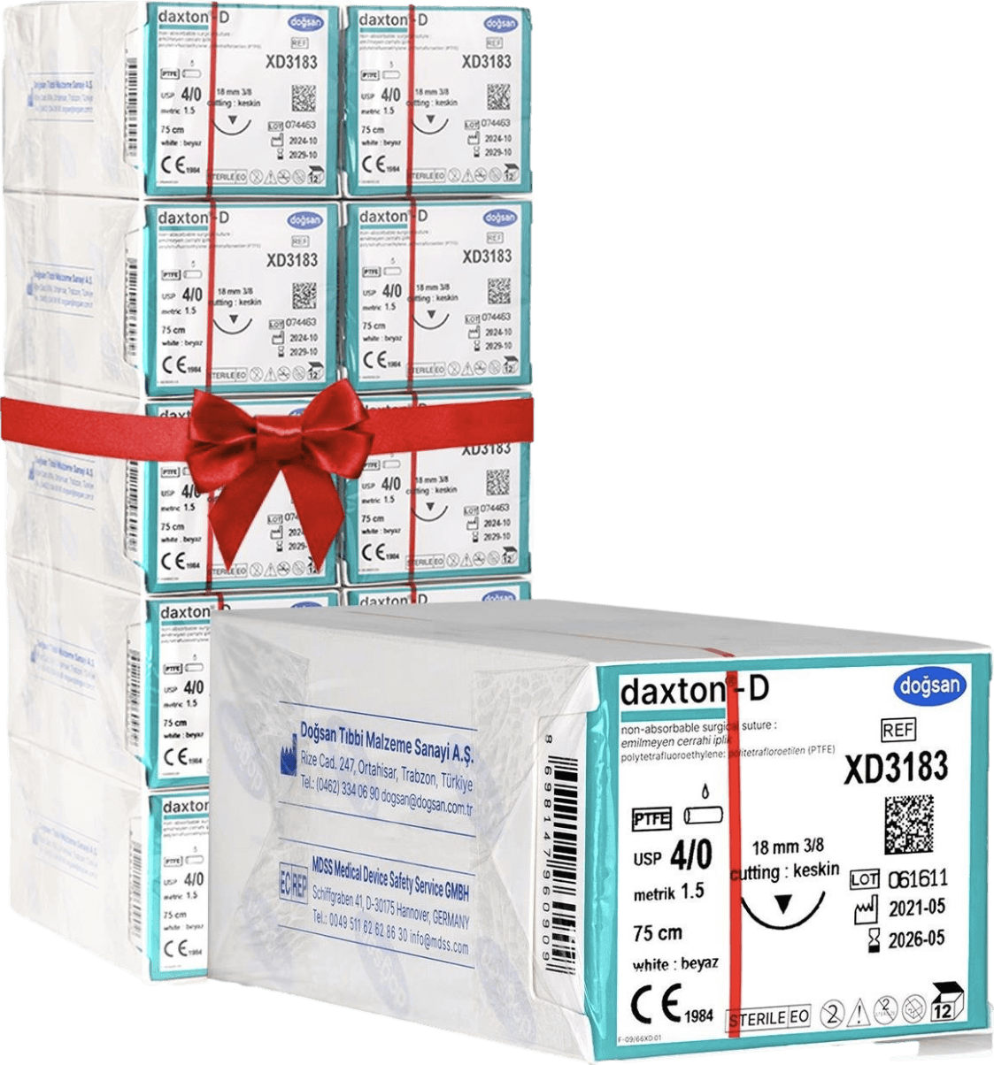 Doğsan Daxton-D 4/0 18 3/8 Keskin (▼) 75 cm Teflon Emilemeyen Sütür Kutu 10 Lu